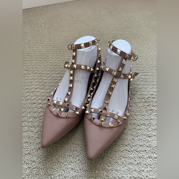 Kaitlyn Pan Shoes - Kaitlyn Pan Women’s Rock Studded Leather Pink Pointed Flat Shoes